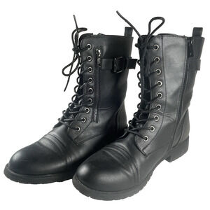 Vepose Black Women Combat Boots Size 8.5 Mid-Calf Zip w/Side Pocket CJY928 Laces